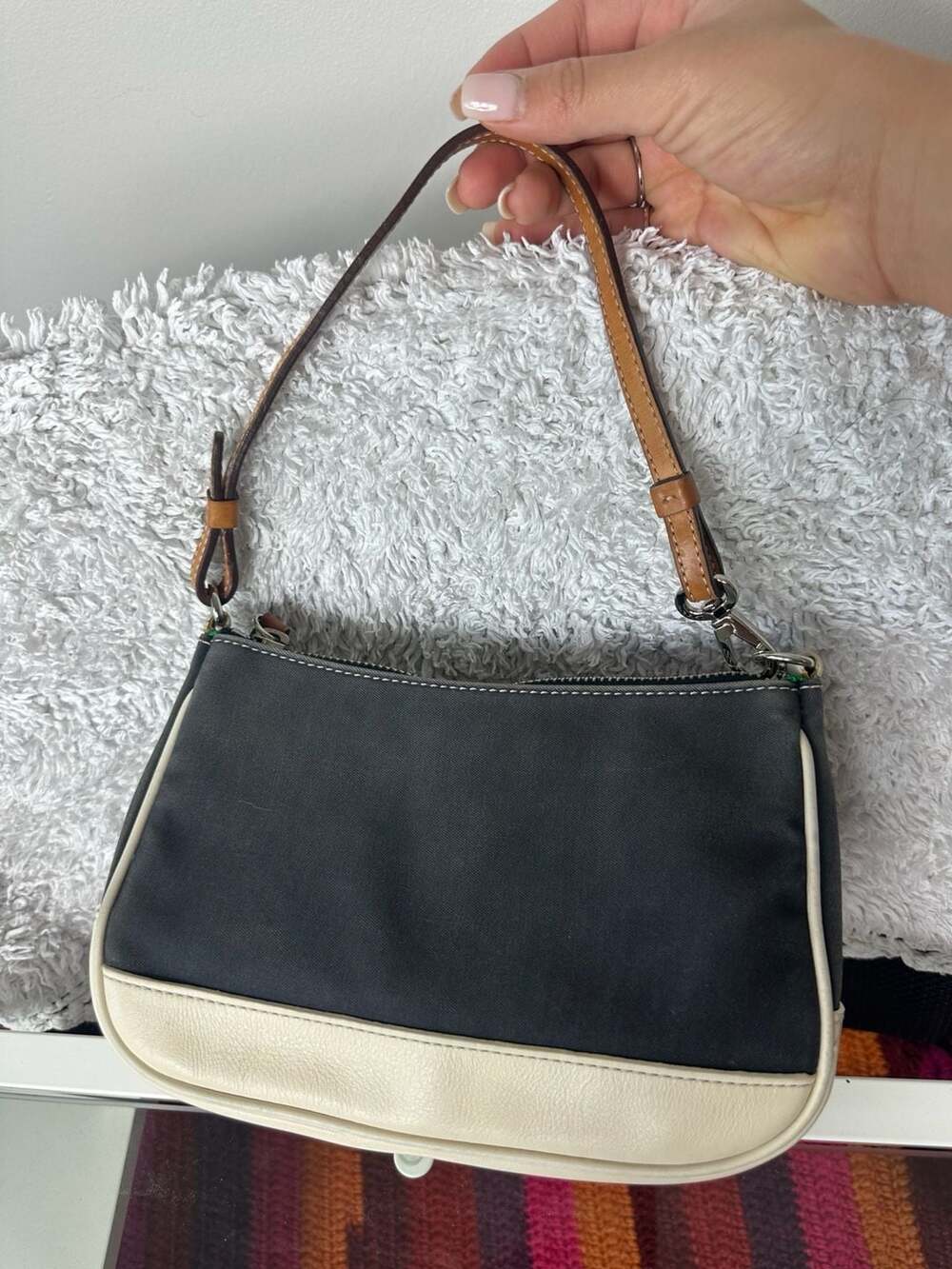 Coach Vintage Small Navy Canvas and Leather Baguette Purse No. M2J-7748